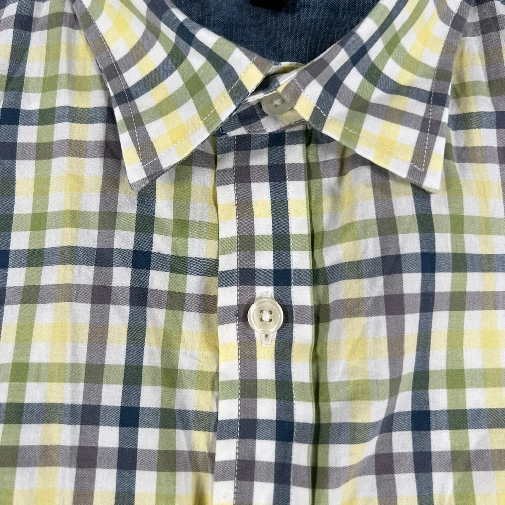 Banana‎ Republic Shirt Mens Large White Plaid Short Sleeve Slim Fit Button Up